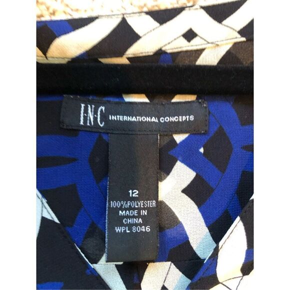 INC International Concepts Women’s Blue White and Black Design Long Sleeve Sheer - Picture 3 of 5